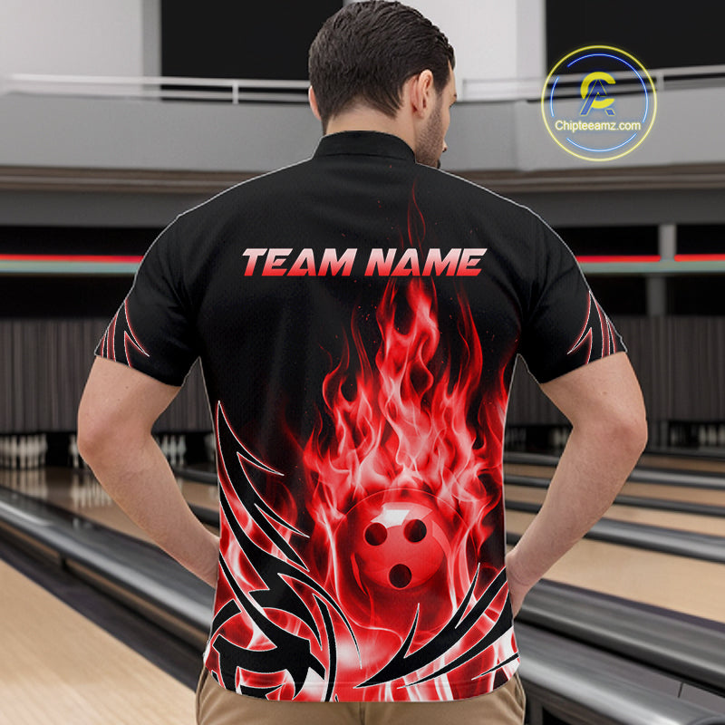 Custom Red Flame Bowling Jersey for Men Bowling Team Shirts Bowling League HNT469