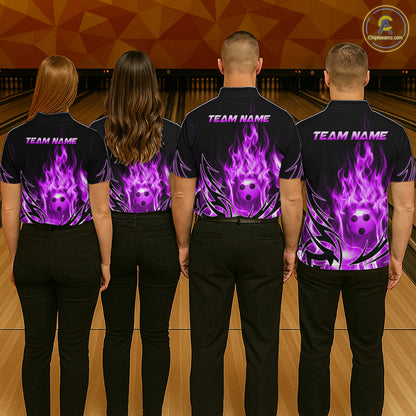 Custom Purple Flame Bowling Jersey for Men Bowling Team Shirts Bowling League HNT469