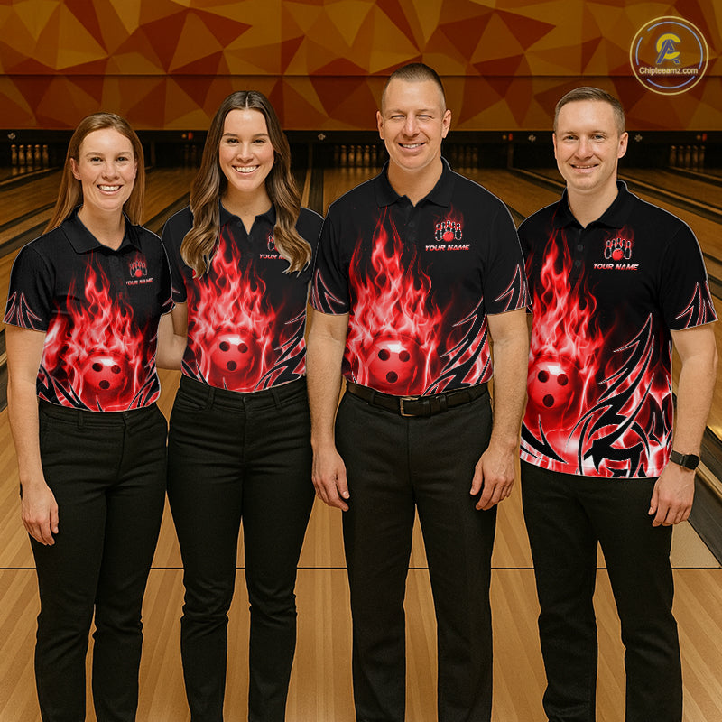 Custom Red Flame Bowling Jersey for Women Bowling Team Shirts Bowling League HNT469