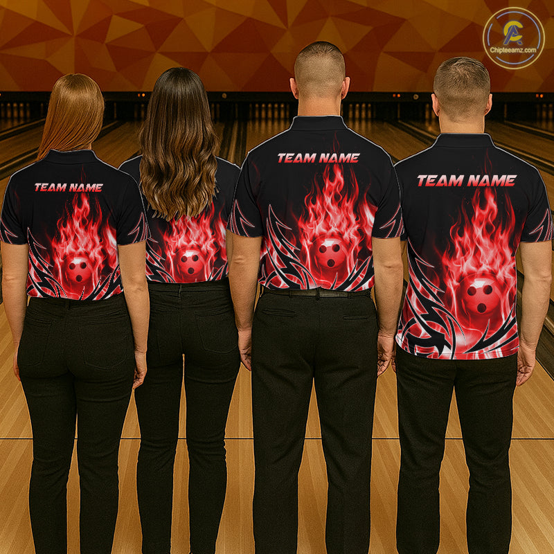 Custom Red Flame Bowling Jersey for Women Bowling Team Shirts Bowling League HNT469