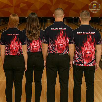 Custom Red Flame Bowling Jersey for Women Bowling Team Shirts Bowling League HNT469
