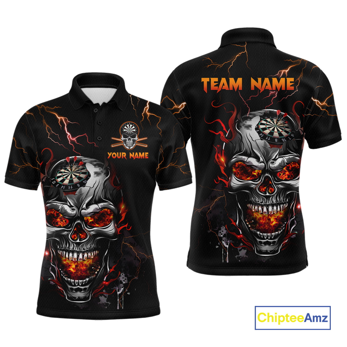 Custom Thunder Skull Darts Board Dart Shirts for Men Darts Team Jerseys Polo & 1/4 Zip NNT134