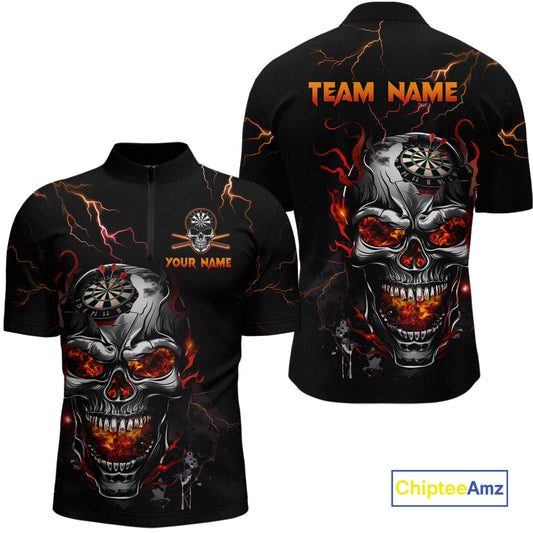 Custom Thunder Skull Darts Board Dart Shirts for Men Darts Team Jerseys Polo & 1/4 Zip NNT134