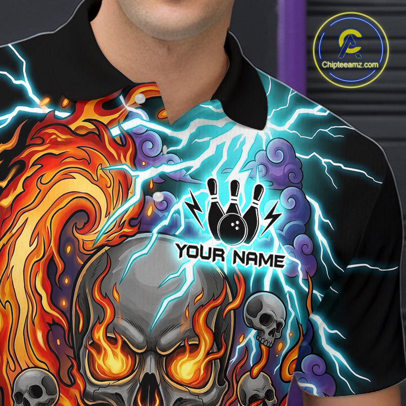 Bowling polo with a skull design and colorful elements, featuring the brand 'Chipteeamz'.
