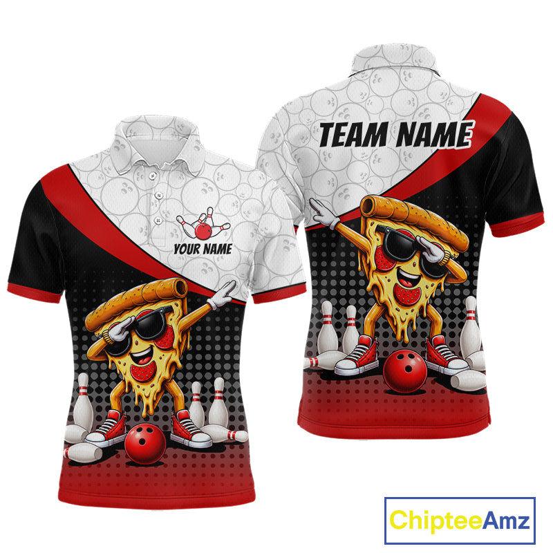 Custom Funny Pizza Bowling Team Shirts Bowling Jersey for Men Bowling League Polo & 1/4 Zip HNT470