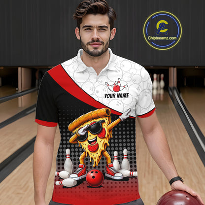 Custom Funny Pizza Bowling Team Shirts Bowling Jersey for Men Bowling League Polo & 1/4 Zip HNT470