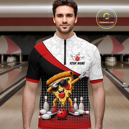 Custom Funny Pizza Bowling Team Shirts Bowling Jersey for Men Bowling League Polo & 1/4 Zip HNT470