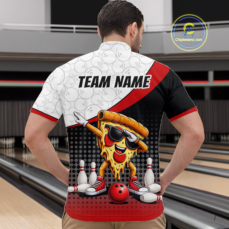 Custom Funny Pizza Bowling Team Shirts Bowling Jersey for Men Bowling League Polo & 1/4 Zip HNT470