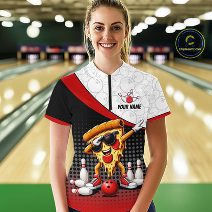 Custom Funny Pizza Bowling Team Shirts Bowling Jersey for Women Bowling League Polo & 1/4 Zip HNT470
