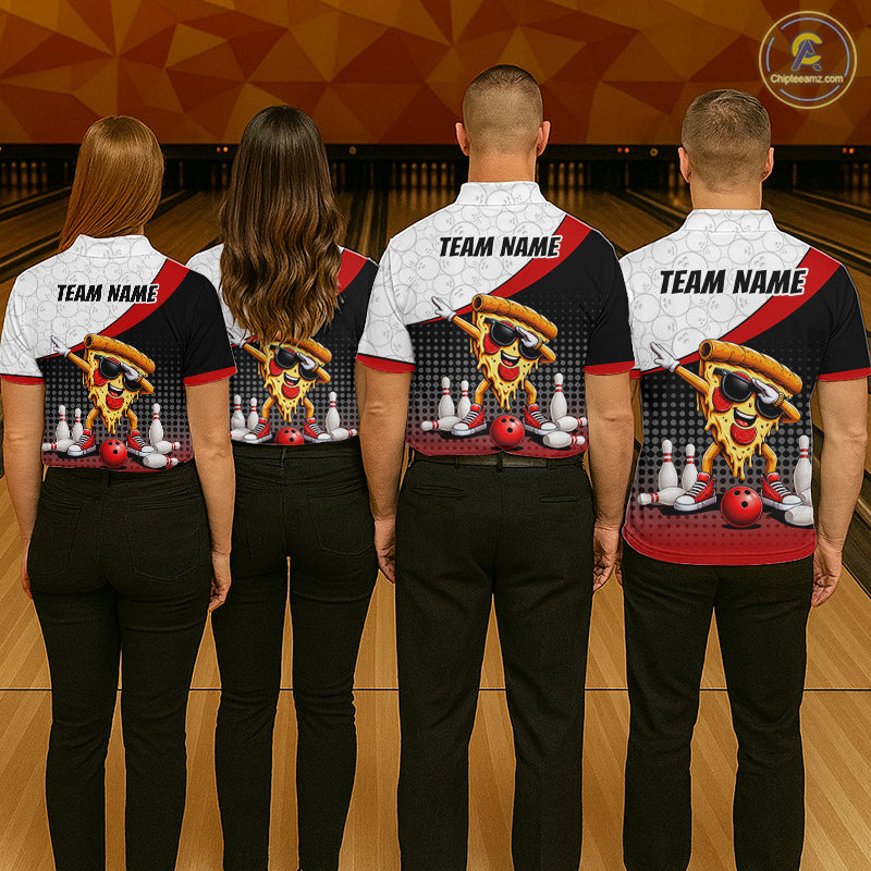 Custom Funny Pizza Bowling Team Shirts Bowling Jersey for Women Bowling League Polo & 1/4 Zip HNT470