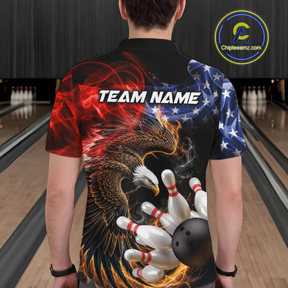 Custom Smoke US Flag Eagle Bowling Jersey for Men Bowling Team Shirts Bowling League Polo & 1/4 Zip HNT472