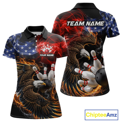 Custom Smoke US Flag Eagle Bowling Jersey for Women Bowling Team Shirts Bowling League Polo & 1/4 Zip HNT472