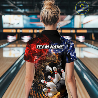 Custom Smoke US Flag Eagle Bowling Jersey for Women Bowling Team Shirts Bowling League Polo & 1/4 Zip HNT472
