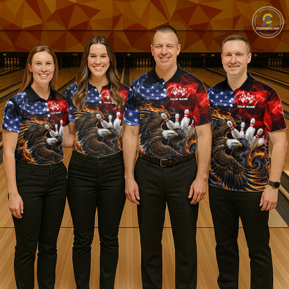 Custom Smoke US Flag Eagle Bowling Jersey for Men Bowling Team Shirts Bowling League Polo & 1/4 Zip HNT472