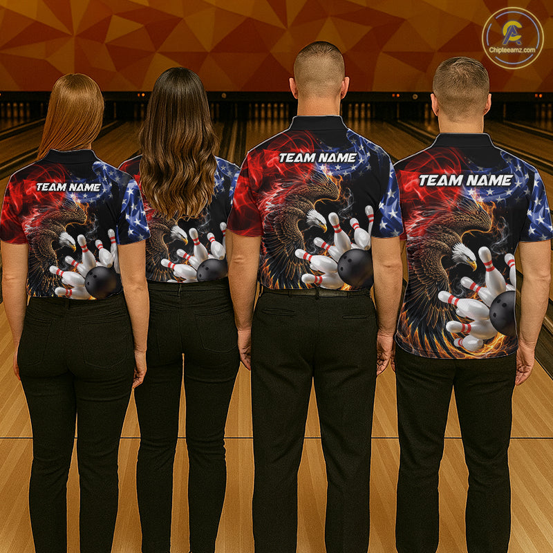 Custom Smoke US Flag Eagle Bowling Jersey for Women Bowling Team Shirts Bowling League Polo & 1/4 Zip HNT472