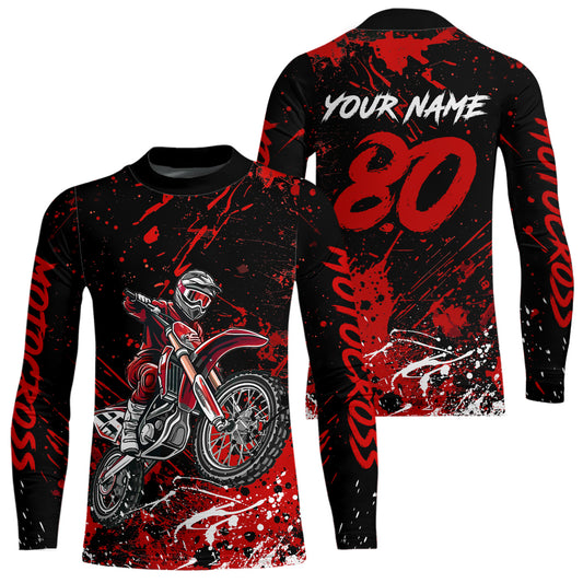 Personalized Red Youth Motocross Shirts Off-Road Dirt Bike Jersey Kid Men Women UPF30+ DNT17