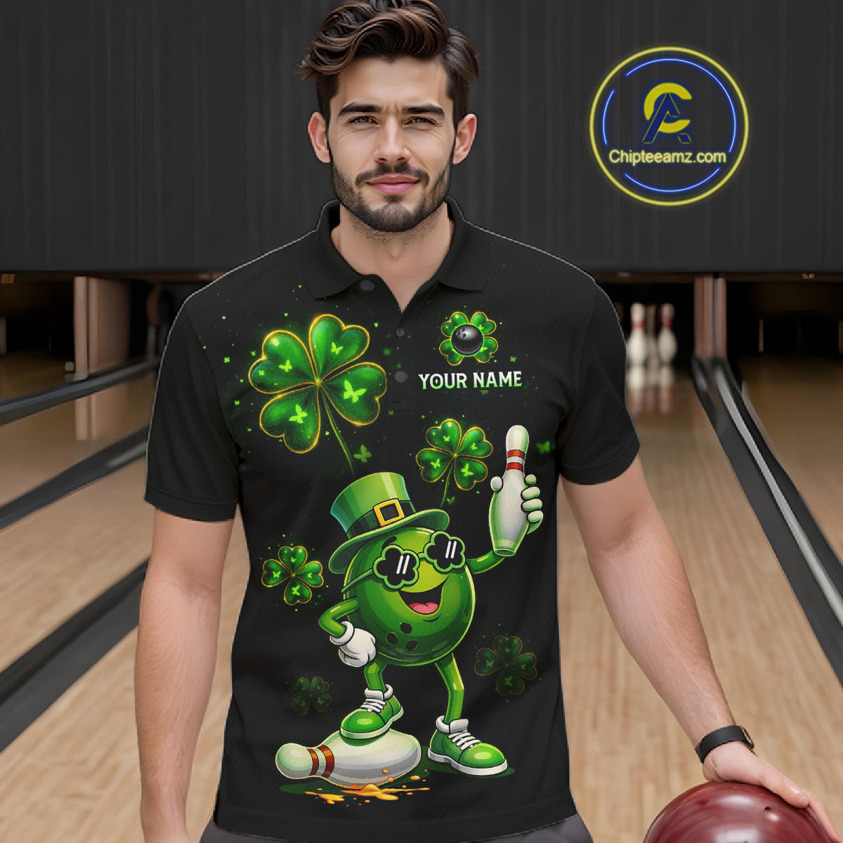Funny St Patrick Day Bowling Bowling Jersey for Men Bowling Team Shirts Polo & 1/4 Zip HNT192