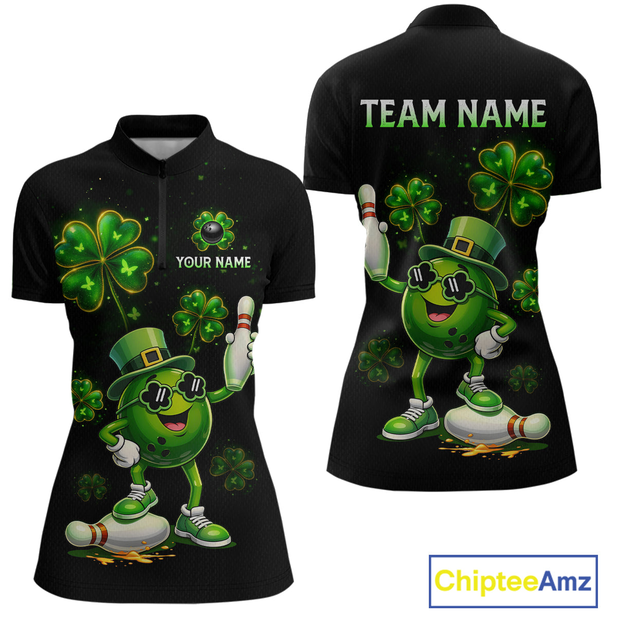 Funny St Patrick Day Bowling Bowling Jersey for Women Bowling Team Shirts Polo & 1/4 Zip HNT192