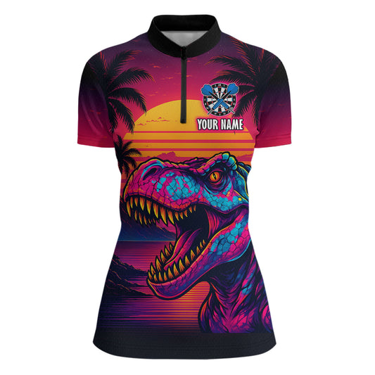 Custom Neon Dinosaur Dart Shirts For Women Dart Board Gifts Darts Team Jerseys Dart League NNT161
