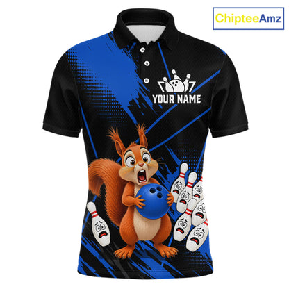 Custom Blue Squirrel Bowling Jersey for Men Bowling Team Shirts Bowling Polo & 1/4 Zip HNT301