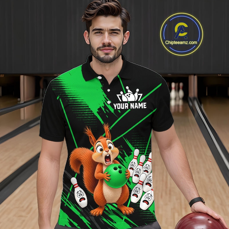 Custom Green Squirrel Bowling Jersey for Men Bowling Team Shirts Bowling Polo & 1/4 Zip HNT301