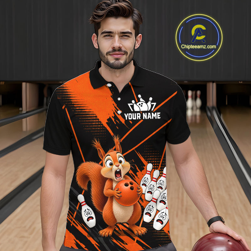 Custom Orange Squirrel Bowling Jersey for Men Bowling Team Shirts Bowling Polo & 1/4 Zip HNT301
