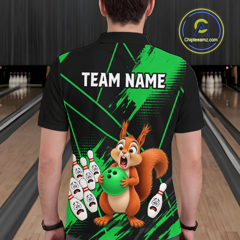 Custom Green Squirrel Bowling Jersey for Men Bowling Team Shirts Bowling Polo & 1/4 Zip HNT301