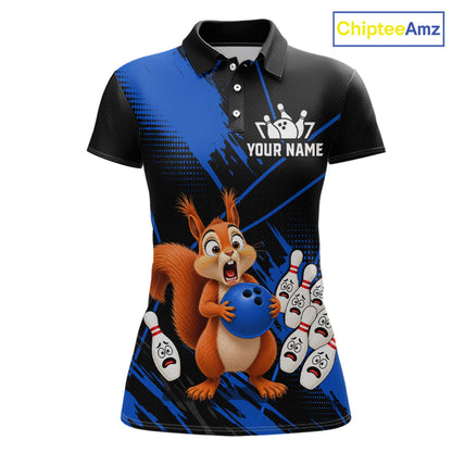 Custom Blue Squirrel Bowling Jersey for Women Bowling Team Shirts Bowling Polo & 1/4 Zip HNT301