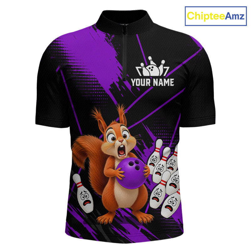 Custom Purple Squirrel Bowling Jersey for Men Bowling Team Shirts Bowling Polo & 1/4 Zip HNT301
