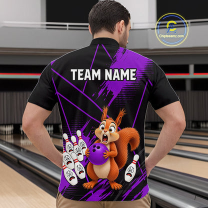 Custom Purple Squirrel Bowling Jersey for Men Bowling Team Shirts Bowling Polo & 1/4 Zip HNT301