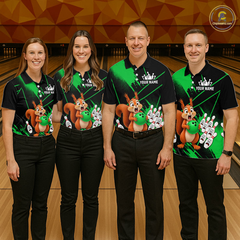 Custom Green Squirrel Bowling Jersey for Men Bowling Team Shirts Bowling Polo & 1/4 Zip HNT301