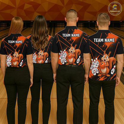 Custom Orange Squirrel Bowling Jersey for Men Bowling Team Shirts Bowling Polo & 1/4 Zip HNT301