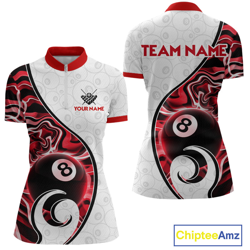 Custom Red Liquid Swirl 8 Ball Billiard Shirts for Women Billiard Team Jerseys Billiard League NNT279