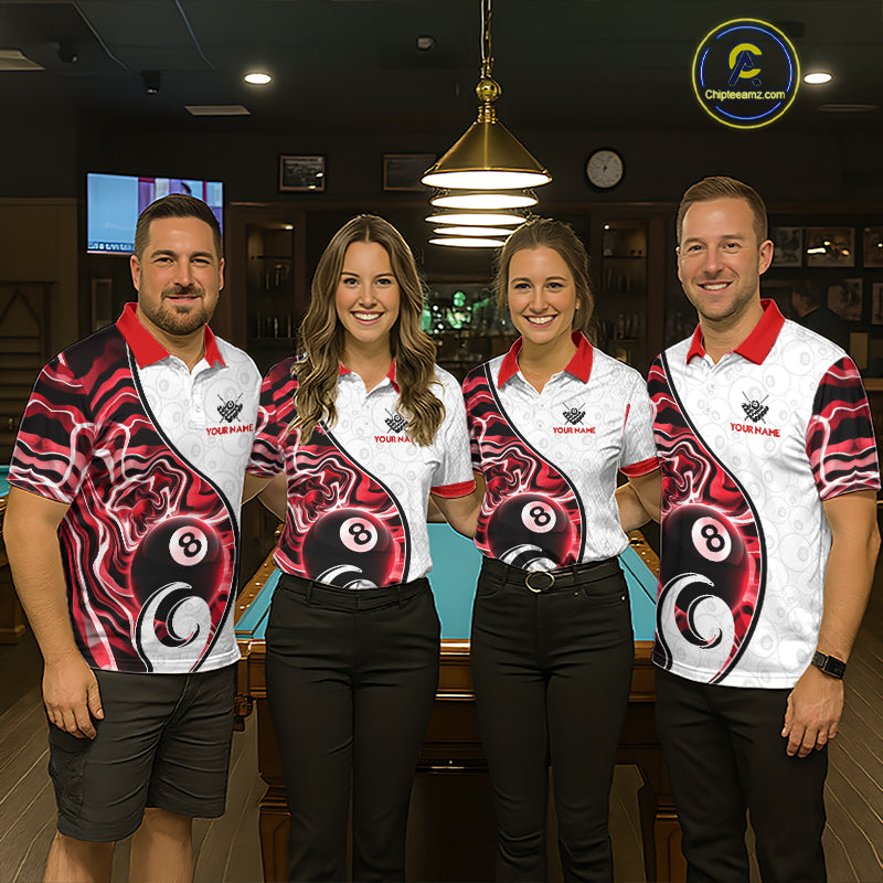 Custom Red Liquid Swirl 8 Ball Billiard Shirts for Women Billiard Team Jerseys Billiard League NNT279