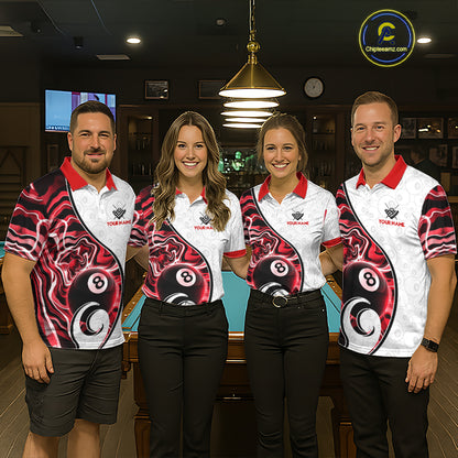 Custom Red Liquid Swirl 8 Ball Billiard Shirts for Men Billiard Team Jerseys Billiard League NNT279