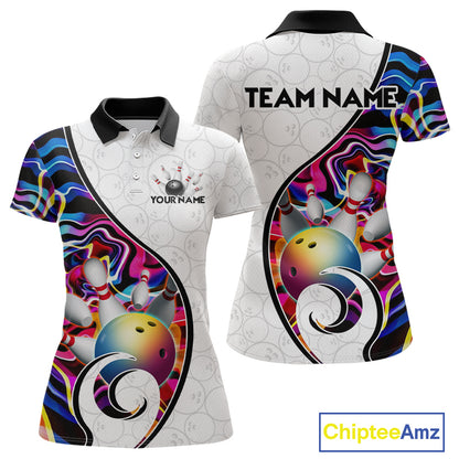 Custom Colorful Liquid Swirl Bowling Jersey for Women Bowling Team Shirts Bowling League Polo & 1/4 Zip HNT471