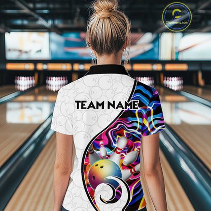 Custom Colorful Liquid Swirl Bowling Jersey for Women Bowling Team Shirts Bowling League Polo & 1/4 Zip HNT471