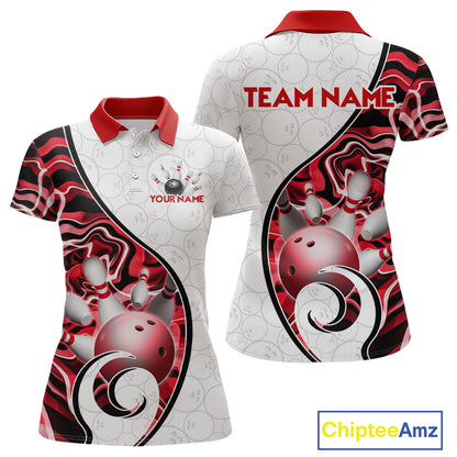 Custom Red Liquid Swirl Bowling Jersey for Women Bowling Team Shirts Bowling League Polo & 1/4 Zip HNT471