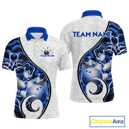 Custom Blue Liquid Swirl Bowling Jersey for Men Bowling Team Shirts Bowling League Polo & 1/4 Zip HNT471