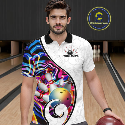 Custom Colorful Liquid Swirl Bowling Jersey for Men Bowling Team Shirts Bowling League Polo & 1/4 Zip HNT471