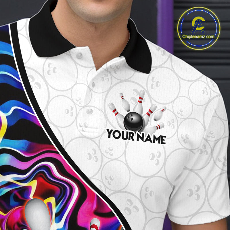 Custom Colorful Liquid Swirl Bowling Jersey for Men Bowling Team Shirts Bowling League Polo & 1/4 Zip HNT471