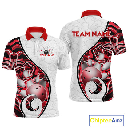 Custom Red Liquid Swirl Bowling Jersey for Men Bowling Team Shirts Bowling League Polo & 1/4 Zip HNT471