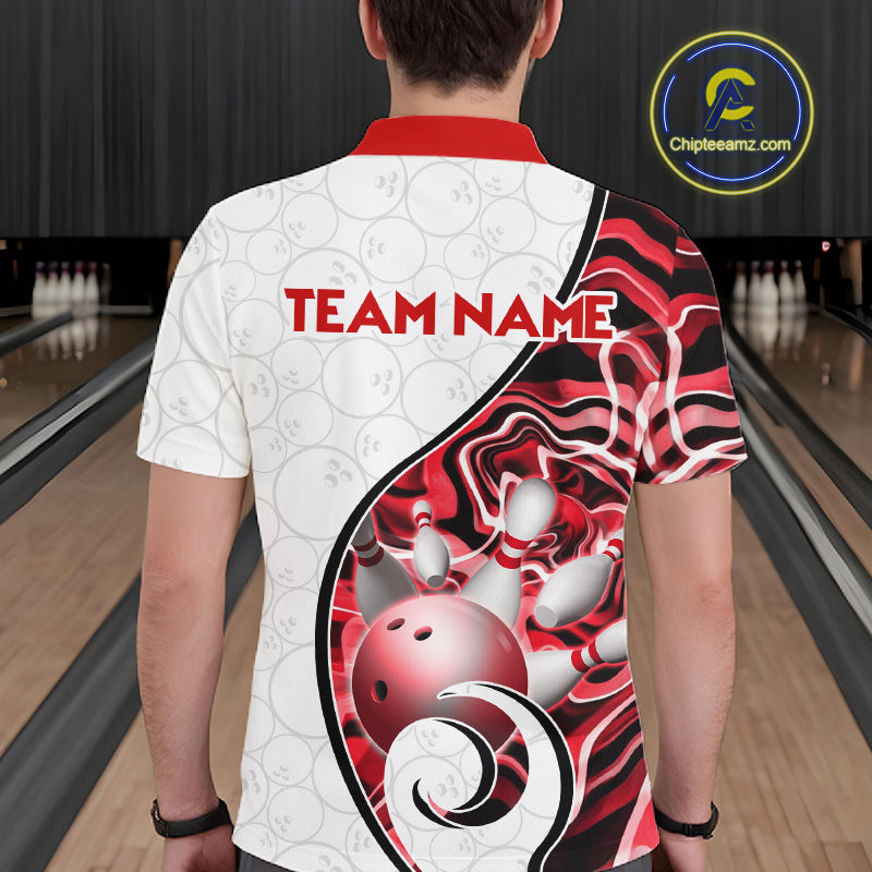 Custom Red Liquid Swirl Bowling Jersey for Men Bowling Team Shirts Bowling League Polo & 1/4 Zip HNT471