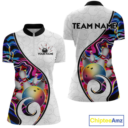 Custom Colorful Liquid Swirl Bowling Jersey for Women Bowling Team Shirts Bowling League Polo & 1/4 Zip HNT471