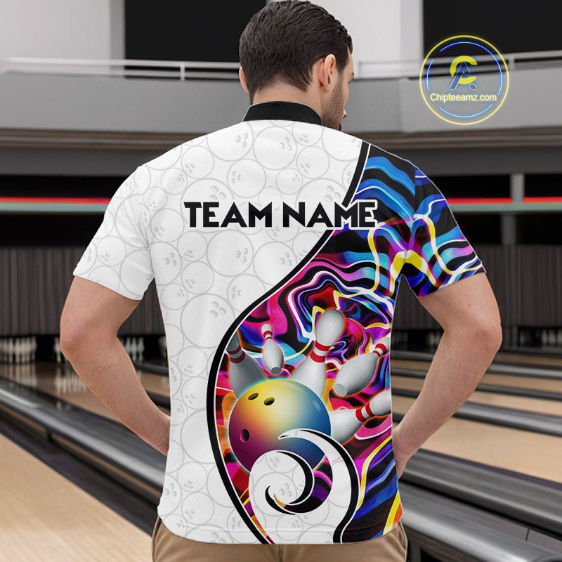 Custom Colorful Liquid Swirl Bowling Jersey for Men Bowling Team Shirts Bowling League Polo & 1/4 Zip HNT471