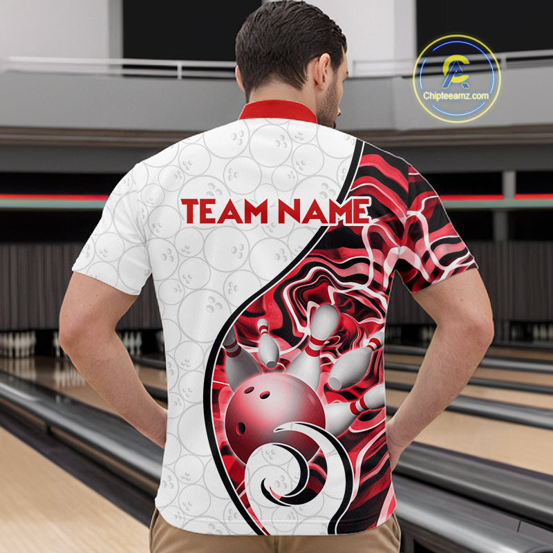 Custom Red Liquid Swirl Bowling Jersey for Men Bowling Team Shirts Bowling League Polo & 1/4 Zip HNT471