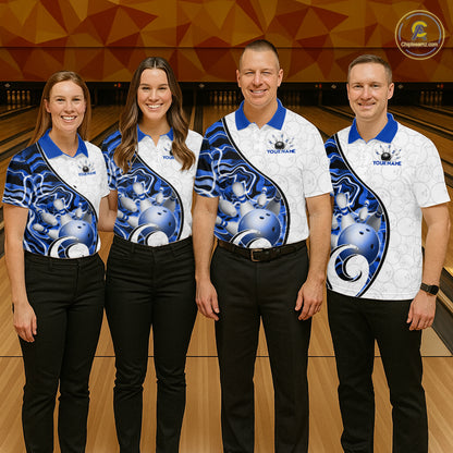 Custom Blue Liquid Swirl Bowling Jersey for Men Bowling Team Shirts Bowling League Polo & 1/4 Zip HNT471