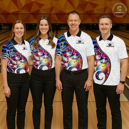Custom Colorful Liquid Swirl Bowling Jersey for Men Bowling Team Shirts Bowling League Polo & 1/4 Zip HNT471