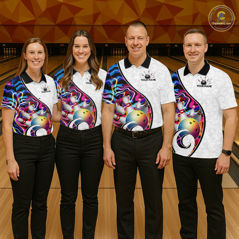 Custom Colorful Liquid Swirl Bowling Jersey for Women Bowling Team Shirts Bowling League Polo & 1/4 Zip HNT471