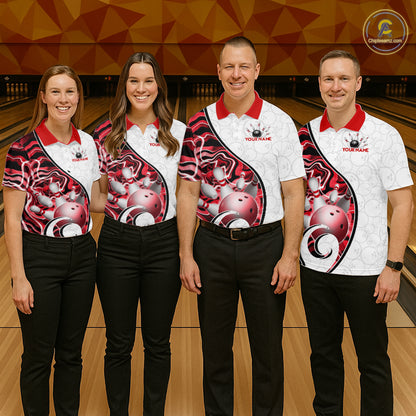 Custom Red Liquid Swirl Bowling Jersey for Men Bowling Team Shirts Bowling League Polo & 1/4 Zip HNT471